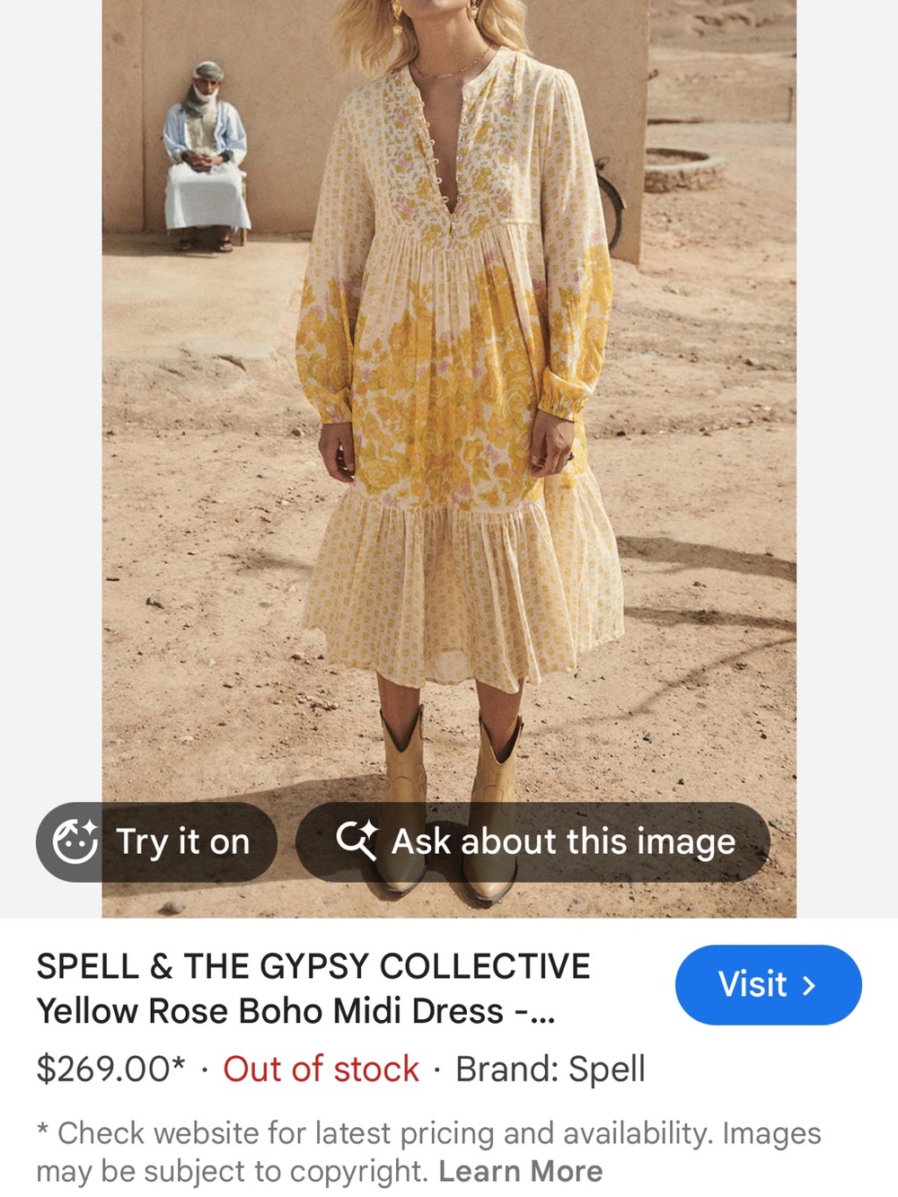 Spell & the Gypsy Collective Yellow Rose Floral Boho Midi Dress